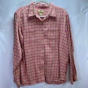 Woolrich Woman’s Pink & Cream Plaid Flannel Shirt Top, Size XL.